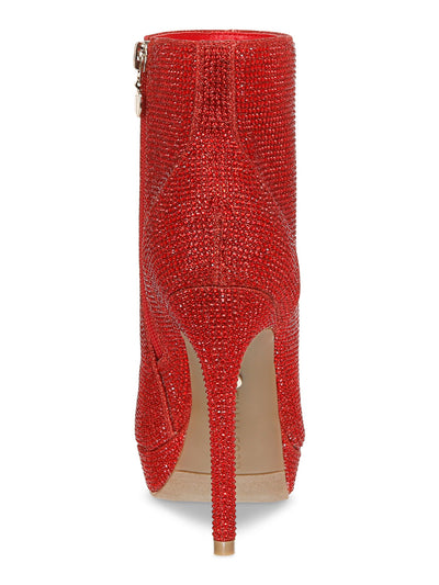 THALIA SODI Womens Red Rhinestone Padded Chiara Round Toe Stiletto Zip-Up Dress Boots 9.5