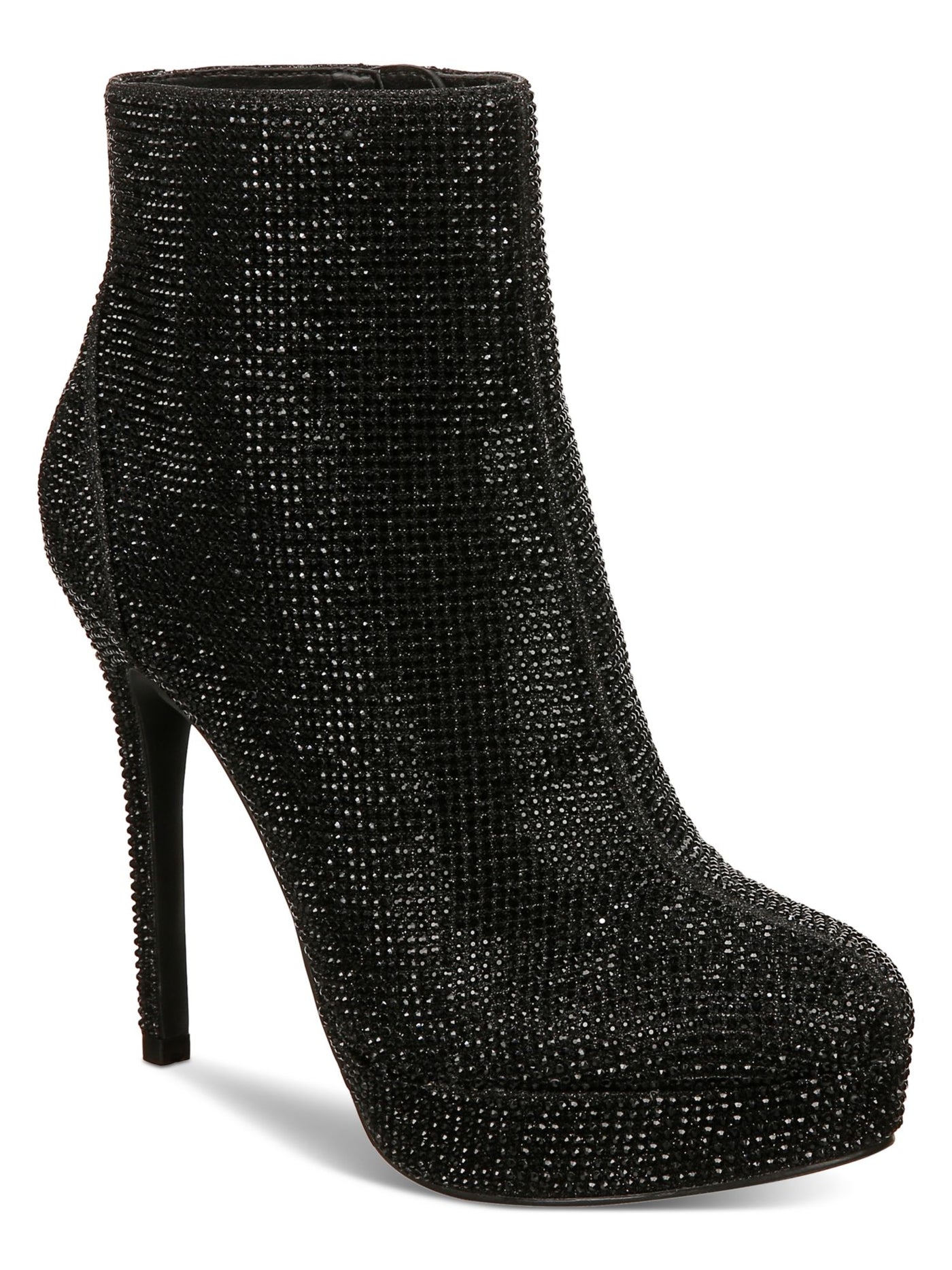 THALIA SODI Womens Black Rhinestone Padded Chiara Round Toe Stiletto Zip-Up Dress Boots 8.5 M