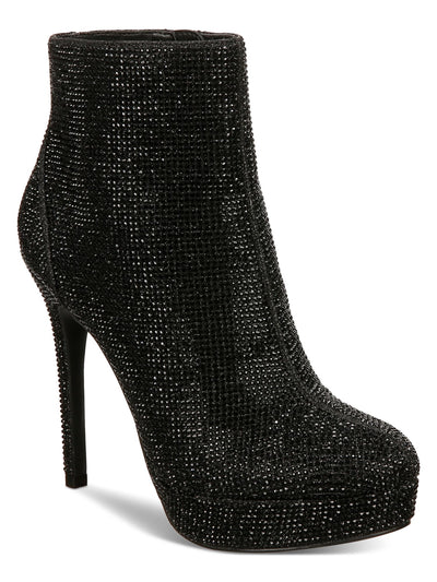THALIA SODI Womens Black Rhinestone Padded Chiara Round Toe Stiletto Zip-Up Dress Boots 8.5 M