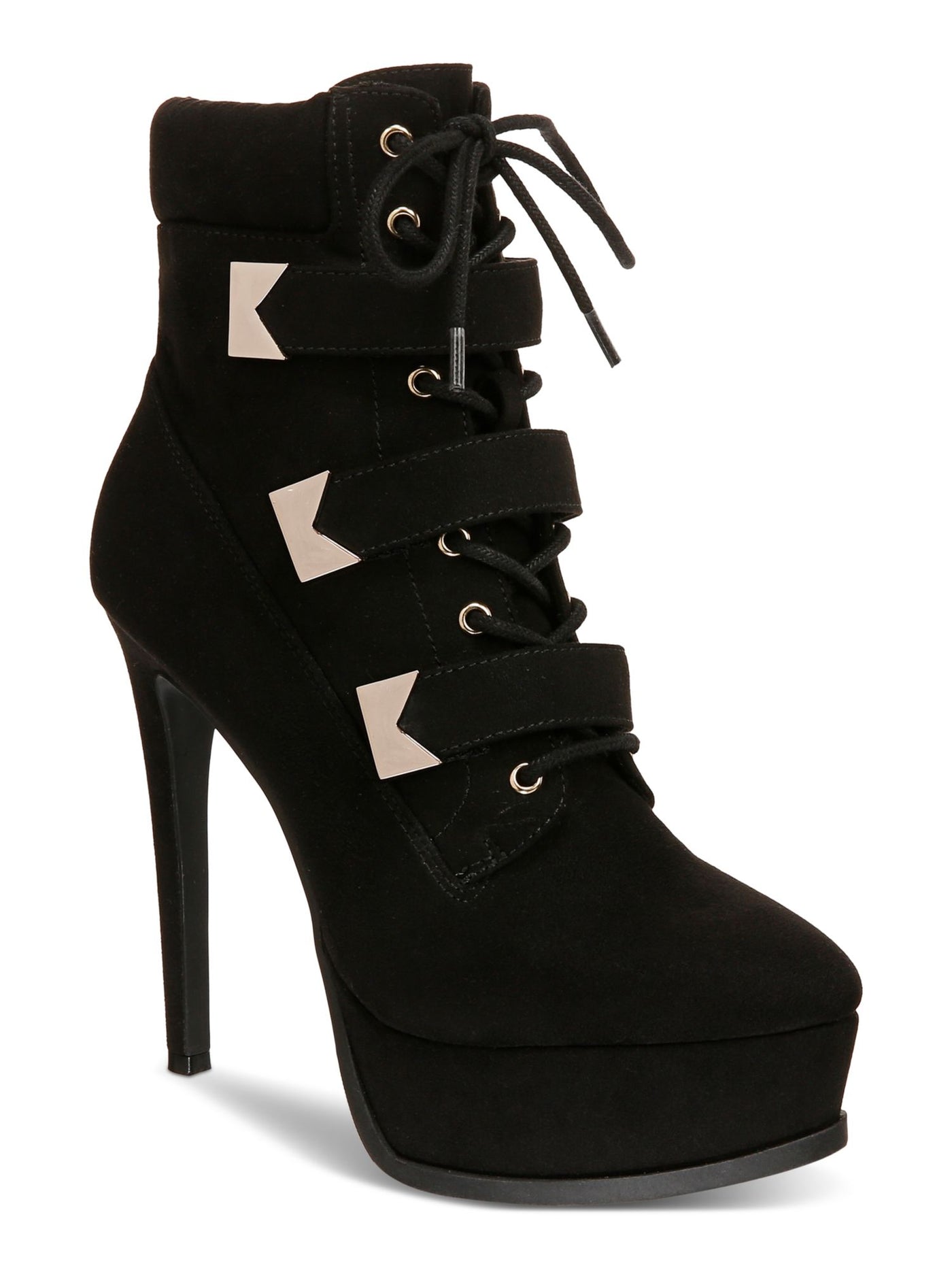 THALIA SODI Womens Black Lace Up Hook And Loop Straps Padded Collar Padded Sasha Almond Toe Stiletto Zip-Up Dress Boots 6.5 M