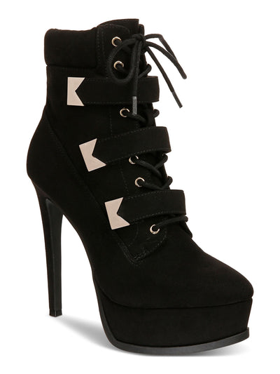 THALIA SODI Womens Black Lace Up Hook And Loop Straps Padded Collar Padded Sasha Almond Toe Stiletto Zip-Up Dress Boots 6.5 M