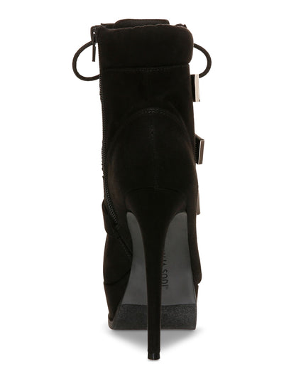 THALIA SODI Womens Black Lace Up Hook And Loop Straps Padded Collar Padded Sasha Almond Toe Stiletto Zip-Up Dress Boots 6.5 M