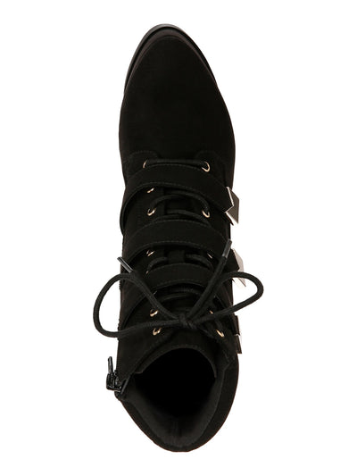 THALIA SODI Womens Black Lace Up Hook And Loop Straps Padded Collar Padded Sasha Almond Toe Stiletto Zip-Up Dress Boots 6.5 M