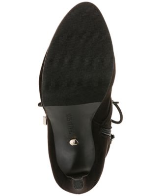 THALIA SODI Womens Black Lace Up Hook And Loop Straps Padded Collar Padded Sasha Almond Toe Stiletto Zip-Up Dress Heeled Boots M