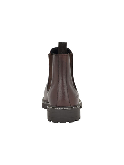 CALVIN KLEIN Mens Brown Padded Back Pull-Tab Lug Sole Goring Letrel Almond Toe Block Heel Chelsea Boot 8.5