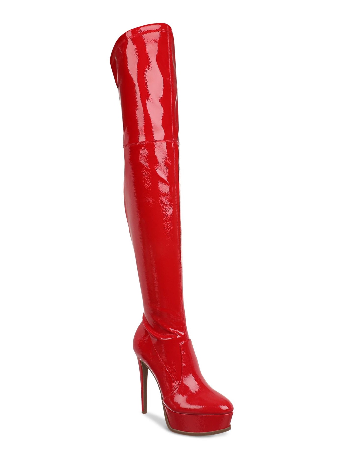 THALIA SODI Womens Red 1-1/2" Platform Padded Silena Almond Toe Stiletto Zip-Up Heeled Boots 7 M