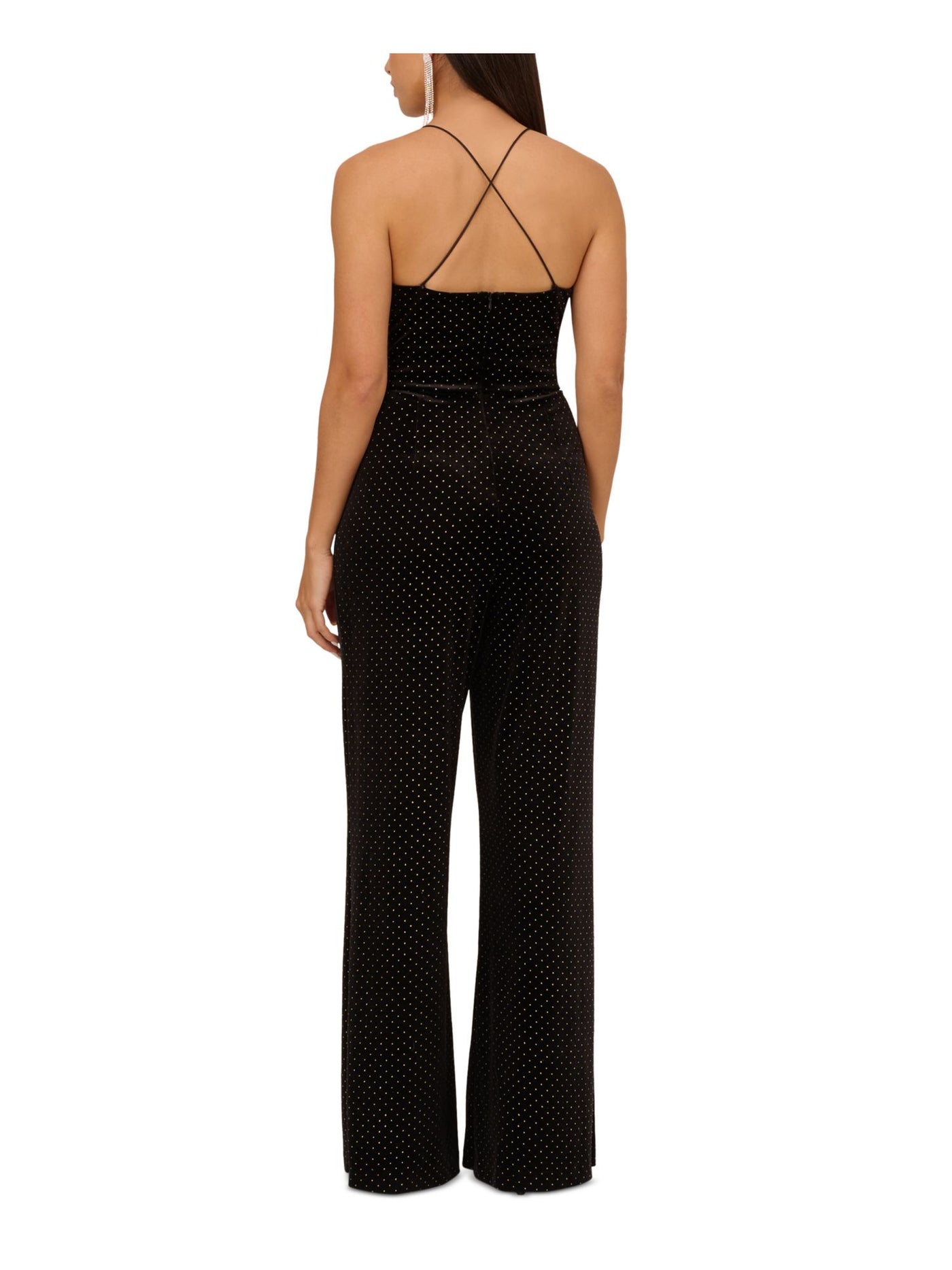 AIDAN Womens Black Zippered Pocketed Ruched Padded Cups Spaghetti Strap V Neck Party High Waist Jumpsuit 2