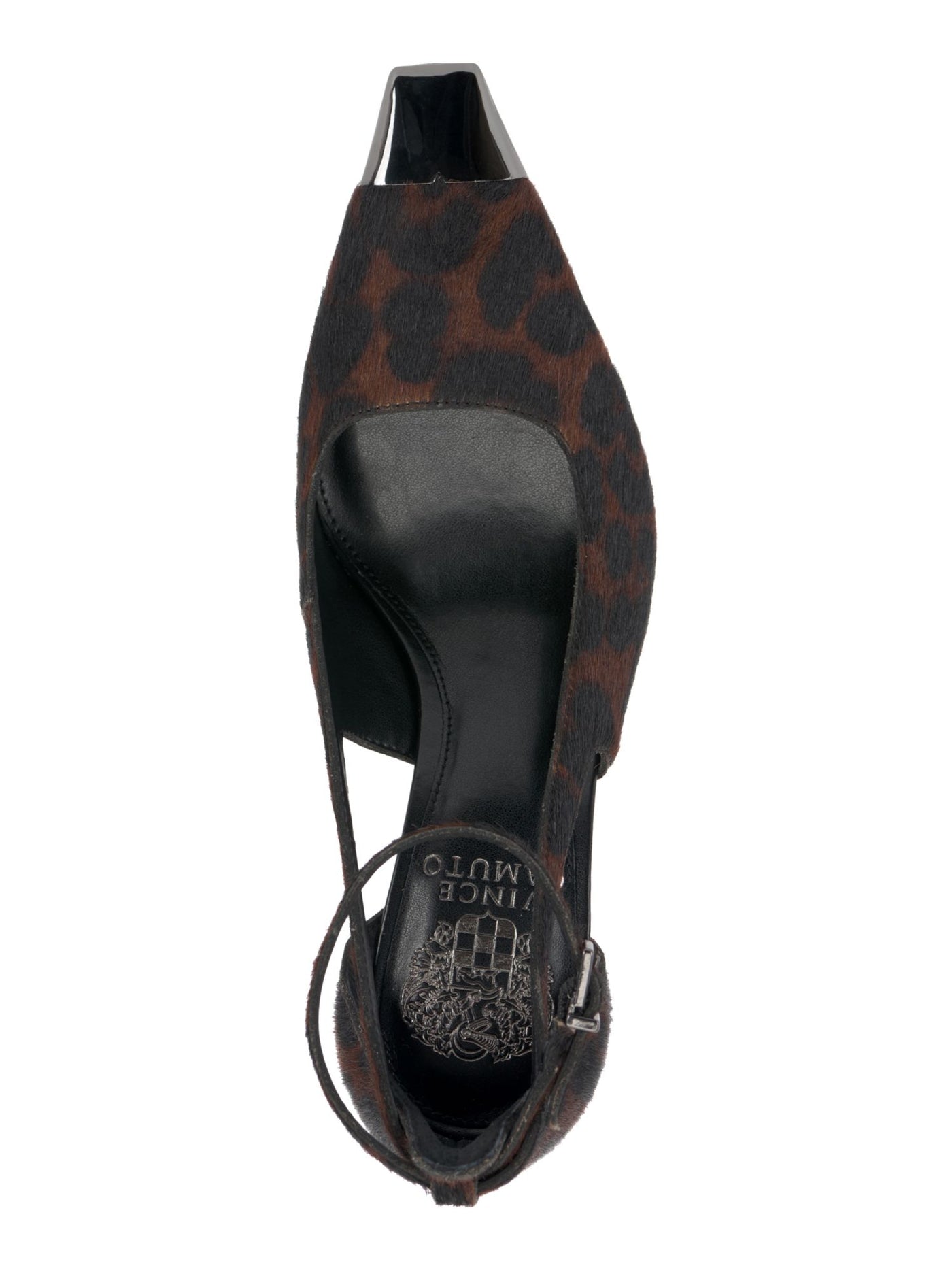 VINCE CAMUTO Womens Brown Animal Print Metallic Padded Ankle Strap Sachel Cap Toe Flare Buckle Dress Pumps Shoes 9 M
