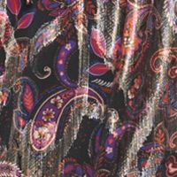 VINCE CAMUTO Womens Black Tie Metallic Lined Ruffled Pull-on Paisley Long Sleeve Split Short Fit + Flare Dress