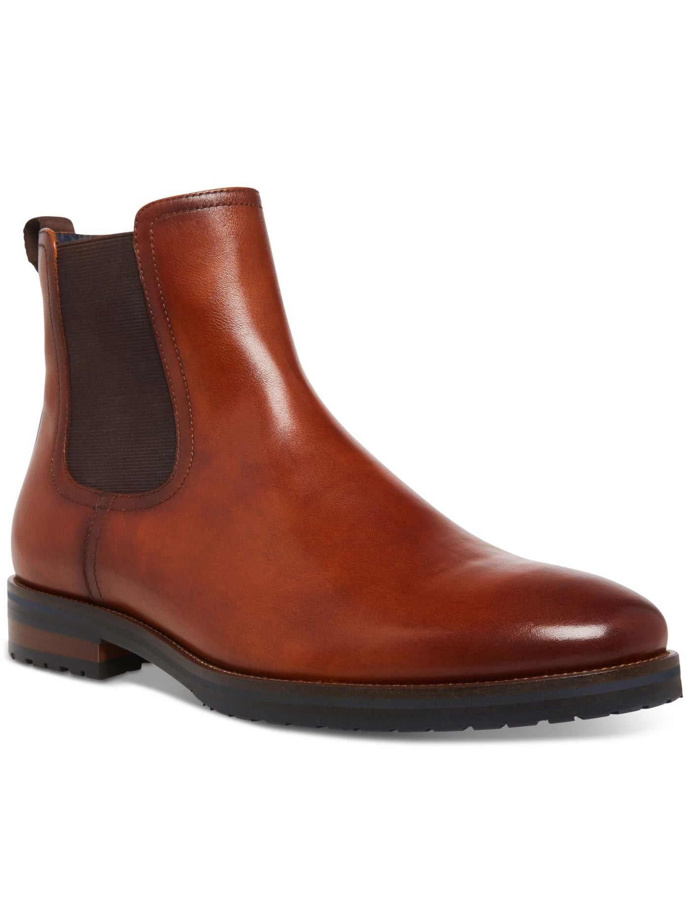 STEVE MADDEN Mens Brown Heel Pull-Tab Goring Padded Sully Round Toe Block Heel Leather Chelsea Boot 8 M