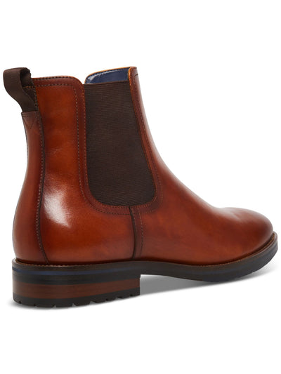 STEVE MADDEN Mens Brown Heel Pull-Tab Goring Padded Sully Round Toe Block Heel Leather Chelsea Boot 9