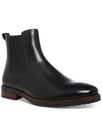 STEVE MADDEN Mens Black Heel Pull-Tab Goring Padded Sully Round Toe Block Heel Leather Chelsea Boot 8