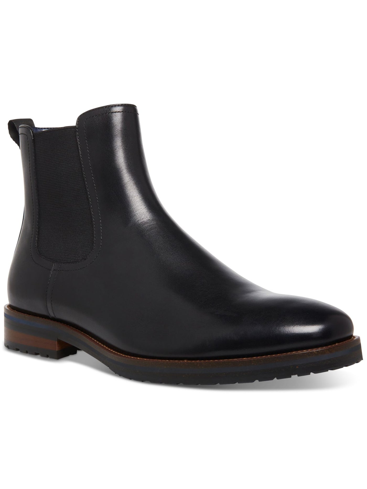STEVE MADDEN Mens Black Heel Pull-Tab Goring Padded Sully Round Toe Block Heel Leather Chelsea Boot 9 M