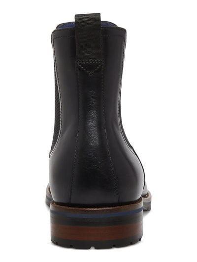 STEVE MADDEN Mens Black Heel Pull-Tab Goring Padded Sully Round Toe Block Heel Leather Chelsea Boot 8