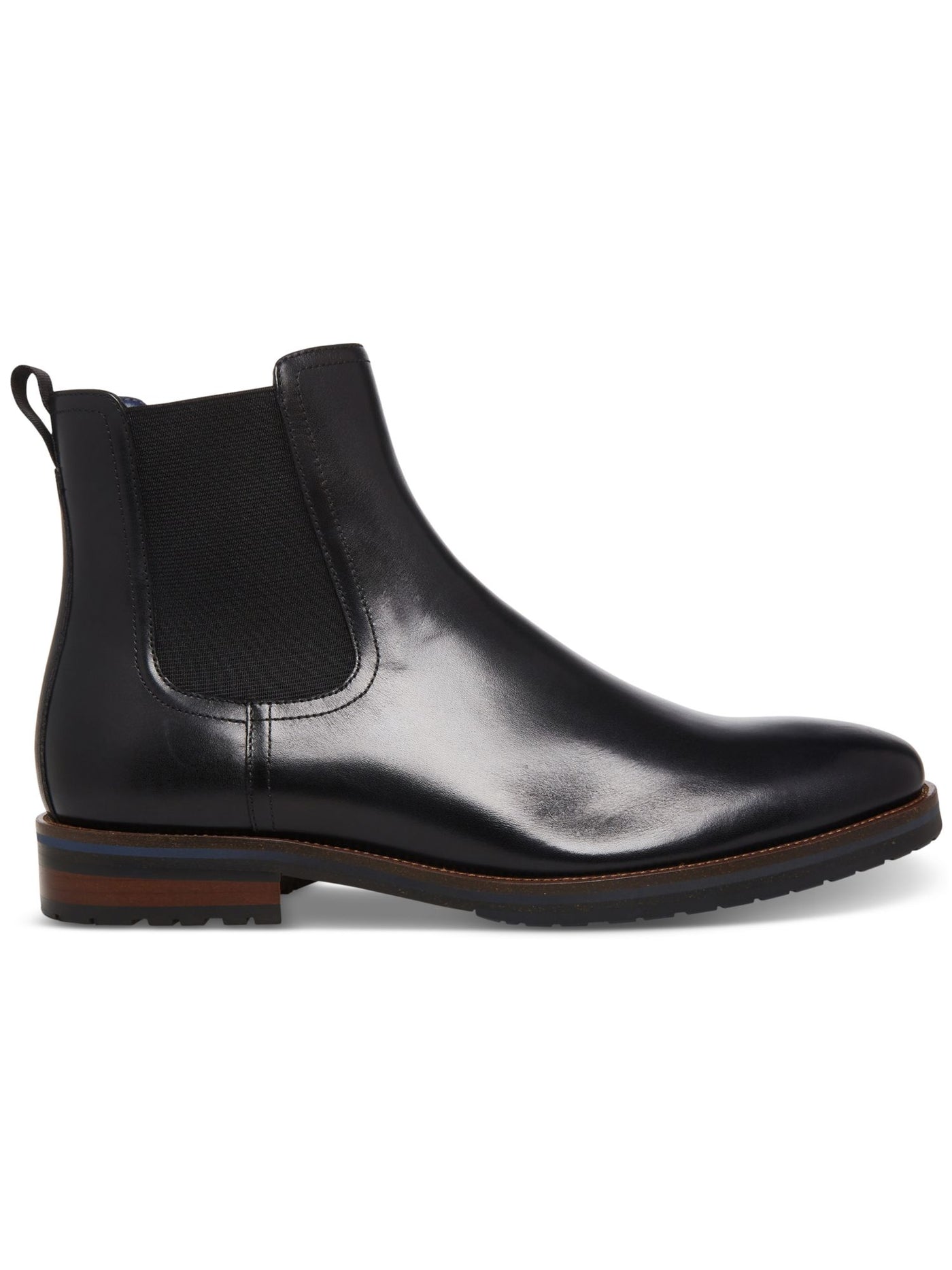 STEVE MADDEN Mens Black Heel Pull-Tab Goring Padded Sully Round Toe Block Heel Leather Chelsea Boot 8