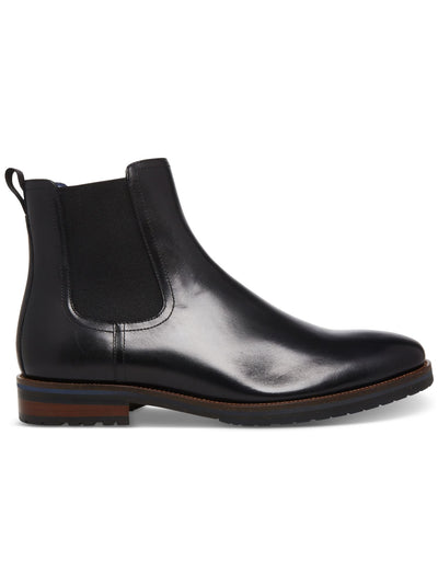 STEVE MADDEN Mens Black Heel Pull-Tab Goring Padded Sully Round Toe Block Heel Leather Chelsea Boot 8