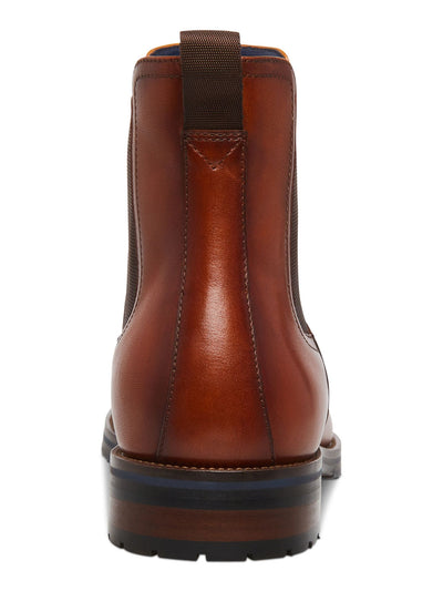 STEVE MADDEN Mens Brown Heel Pull-Tab Goring Padded Sully Round Toe Block Heel Leather Chelsea Boot 8 M