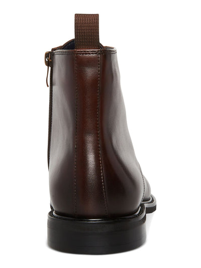 STEVE MADDEN Mens Brown Lace-Up Front Heel Pull-Tab Padded Yenith Round Toe Block Heel Zip-Up Leather Boots Shoes 10 M
