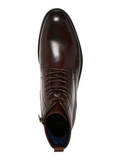 STEVE MADDEN Mens Brown Lace-Up Front Heel Pull-Tab Padded Yenith Round Toe Block Heel Zip-Up Leather Boots Shoes 10 M
