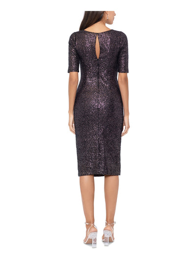 BETSY & ADAM Womens Black Cut Out Zippered Keyhole Back Lined Elbow Sleeve Boat Neck Below The Knee Party Sheath Dress 10