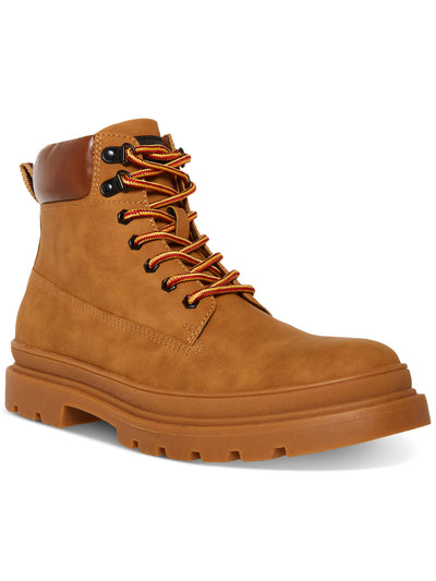 MADDEN Mens Brown Heel Pull-Tab Lug Sole Padded Glixxo Round Toe Block Heel Lace-Up Combat Boots 8.5 M