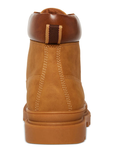 MADDEN Mens Brown Heel Pull-Tab Lug Sole Padded Glixxo Round Toe Block Heel Lace-Up Combat Boots 8