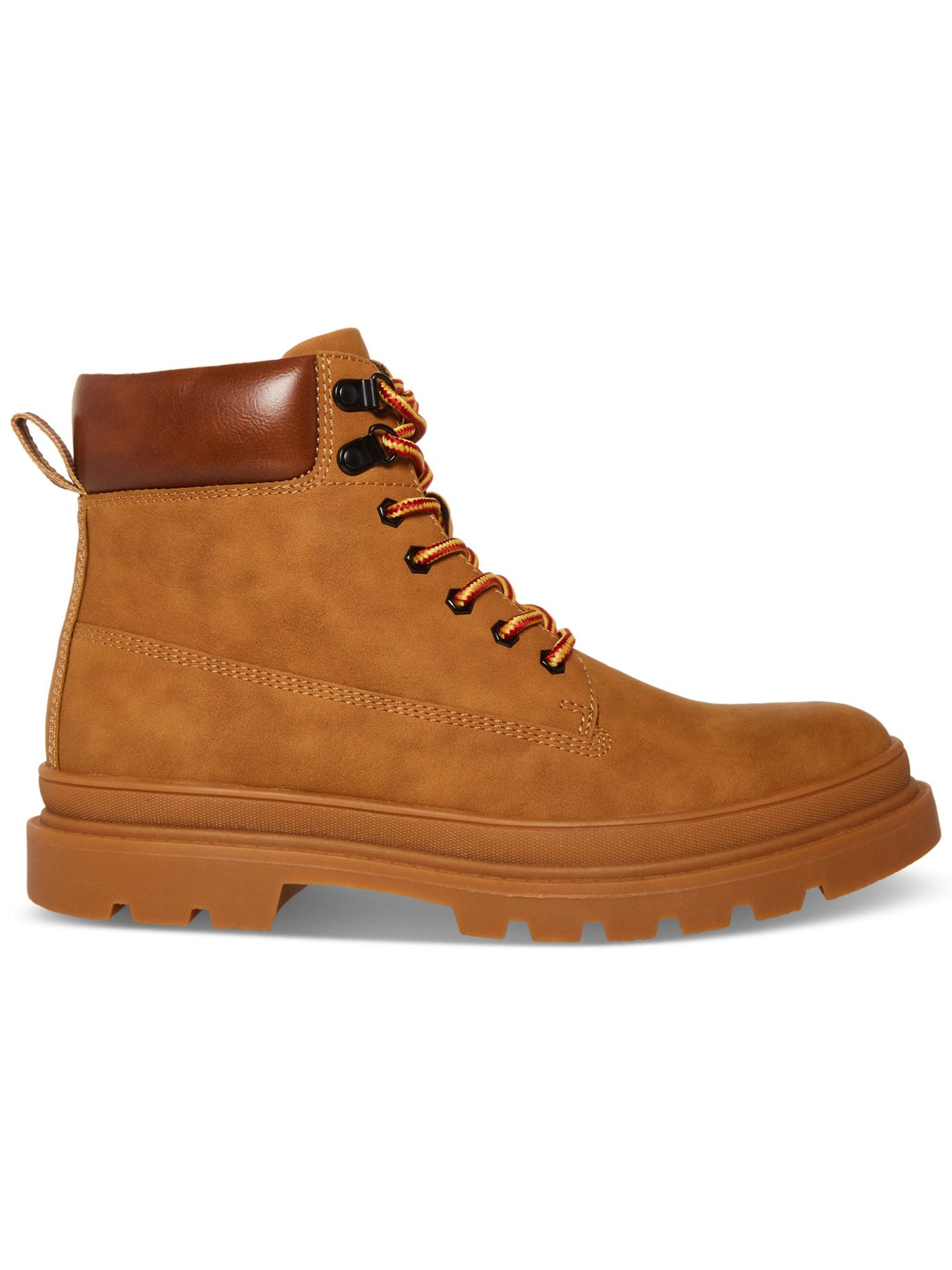 MADDEN Mens Brown Heel Pull-Tab Lug Sole Padded Glixxo Round Toe Block Heel Lace-Up Combat Boots 8