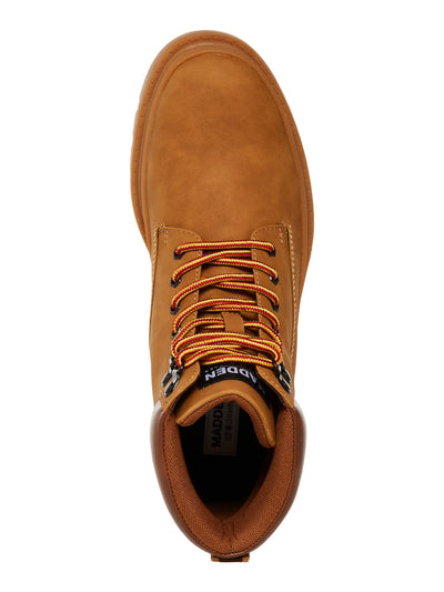 MADDEN Mens Brown Heel Pull-Tab Lug Sole Padded Glixxo Round Toe Block Heel Lace-Up Combat Boots 8.5 M