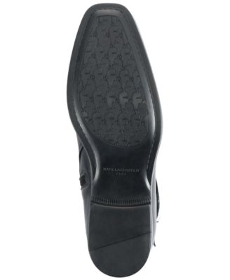 KARL LAGERFELD Mens Black Buckled Strap Heel Pull-Tab Padded Round Toe Block Heel Zip-Up Leather Boots Shoes