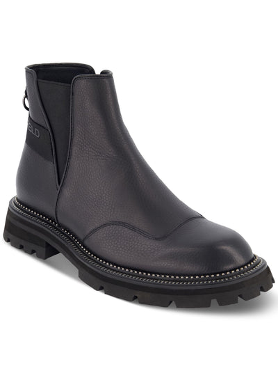 KARL LAGERFELD PARIS Mens Black Heel Strap Studded Back Pull-Ring Goring Padded Round Toe Block Heel Zip-Up Chelsea Boot 8 M