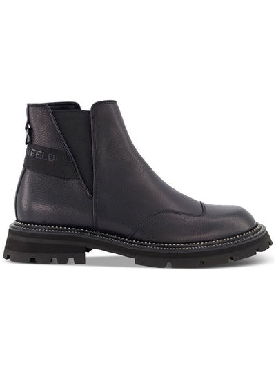 KARL LAGERFELD PARIS Mens Black Heel Strap Studded Back Pull-Ring Goring Padded Round Toe Block Heel Zip-Up Chelsea Boot 8.5 M