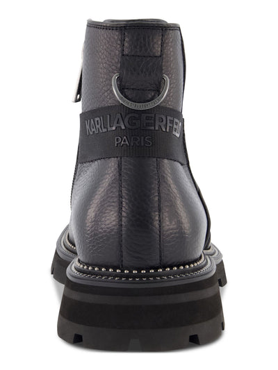 KARL LAGERFELD PARIS Mens Black Heel Strap Studded Back Pull-Ring Goring Padded Round Toe Block Heel Zip-Up Chelsea Boot 11.5 M