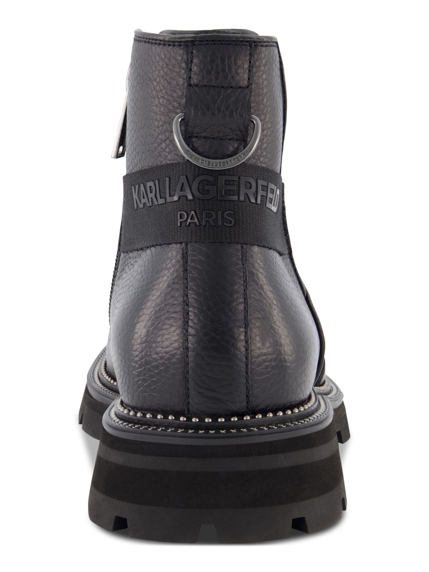 KARL LAGERFELD PARIS Mens Black Heel Strap Studded Back Pull-Ring Goring Padded Round Toe Block Heel Zip-Up Chelsea Boot 9 M