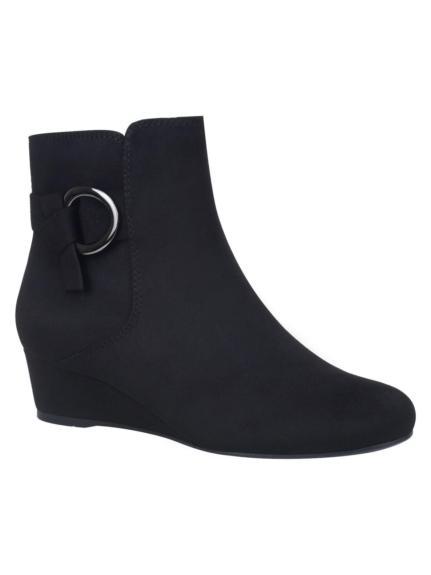 IMPO Womens Black Knotted Belted Strap Buckle Accent Cushioned Gasha Almond Toe Wedge Zip-Up Booties 9 M