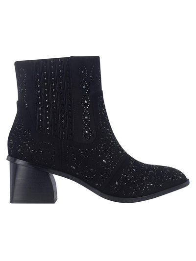 IMPO Womens Black Cushioned Rhinestone Goring Jackie Almond Toe Block Heel Zip-Up Western Boot 9 M
