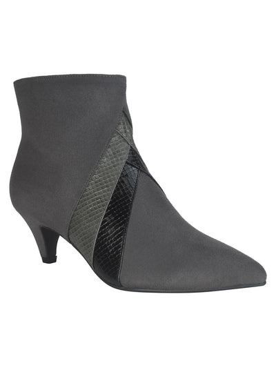 IMPO Womens Gray Mixed Media Chevron-Shaped Snake Print Accents Cushioned Ellete Pointed Toe Kitten Heel Zip-Up Dress Booties 10 M