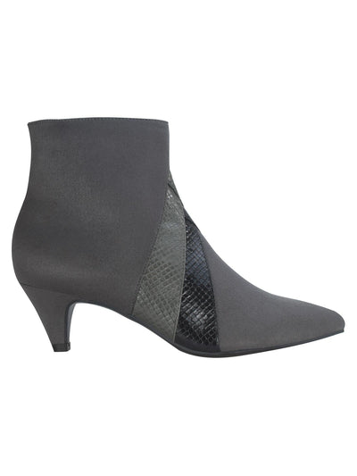 IMPO Womens Gray Mixed Media Chevron-Shaped Snake Print Accents Cushioned Ellete Pointed Toe Kitten Heel Zip-Up Dress Booties 10 M