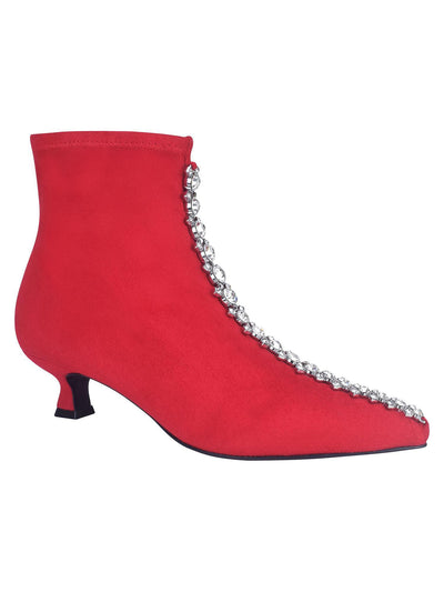 IMPO Womens Red Embellished Padded Garda Pointed Toe Kitten Heel Zip-Up Dress Boots 8.5 M