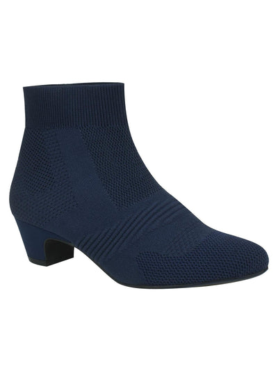 IMPO Womens Navy Mixed Knit Cushioned Stretch Godina Almond Toe Kitten Heel Booties 7.5 M