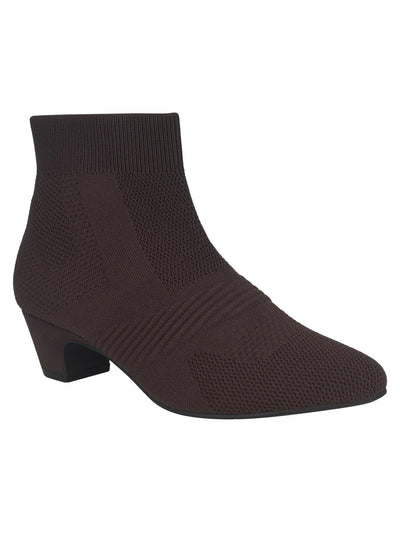 IMPO Womens Brown Mixed Knit Breathable Cushioned Stretch Godina Almond Toe Kitten Heel Booties 8.5 M