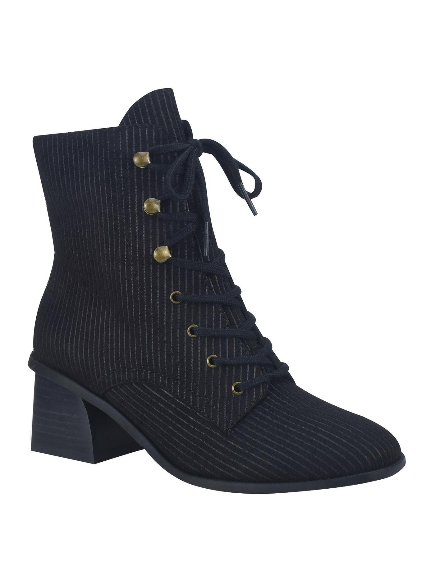 IMPO Womens Black Cushioned Lace Up Ribbed Non-Marking Jiana Square Toe Stacked Heel Zip-Up Booties 9 M
