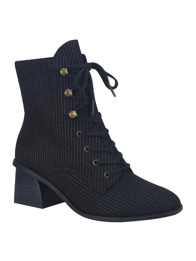 IMPO Womens Black Cushioned Lace Up Ribbed Non-Marking Jiana Square Toe Stacked Heel Zip-Up Booties 9 M