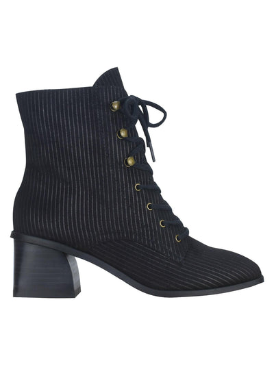 IMPO Womens Black Cushioned Lace Up Ribbed Non-Marking Jiana Square Toe Stacked Heel Zip-Up Booties 9 M