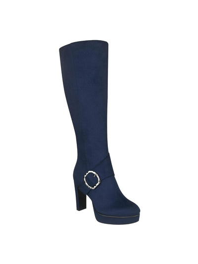 IMPO Womens Blue 1" Platform Non Marking Buckle Accent Cushioned Orian Almond Toe Block Heel Zip-Up Heeled Boots 8 M