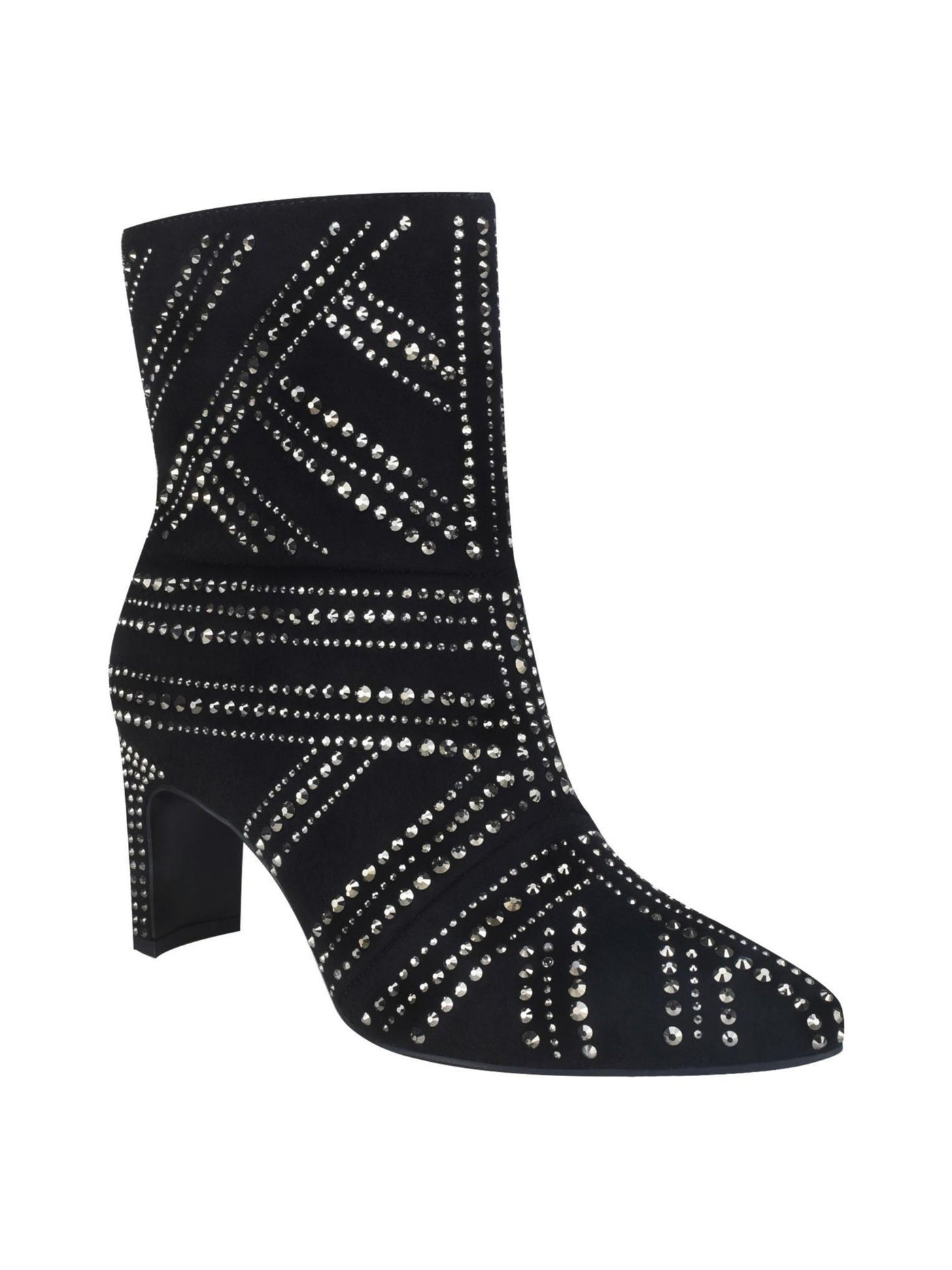 IMPO Womens Black Rhinestone Padded Virgie Pointed Toe Block Heel Zip-Up Heeled Boots 9 M