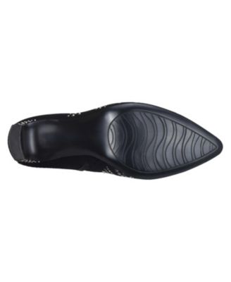 IMPO Womens Black Rhinestone Padded Virgie Pointed Toe Block Heel Zip-Up Heeled Boots M