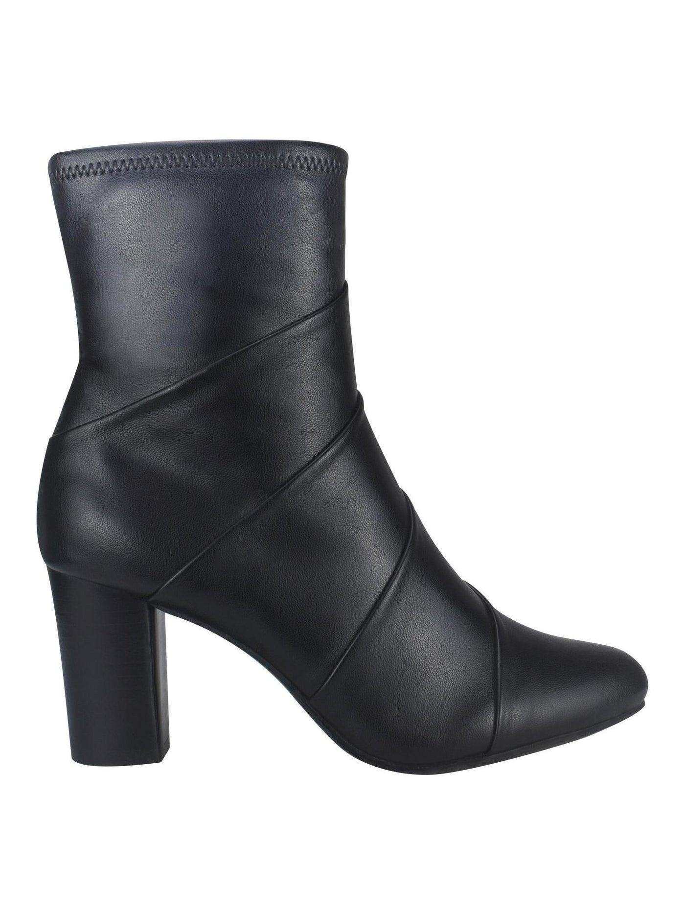 IMPO Womens Black Asymmetrical Folds Cushioned Viggo Almond Toe Stacked Heel Zip-Up Dress Booties 7 M