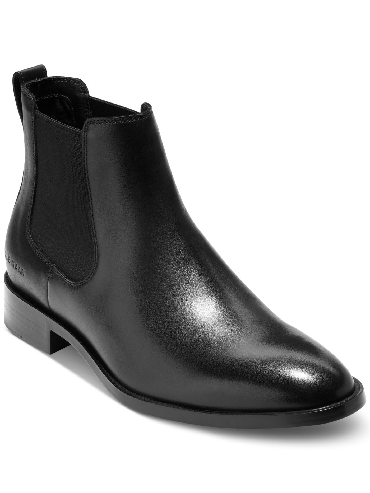 COLE HAAN Mens Black Heel Pull-Tab Goring Cushioned Hawthorne Almond Toe Block Heel Chelsea Boot 11.5 M