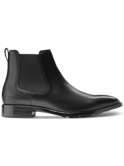 COLE HAAN Mens Black Heel Pull-Tab Goring Cushioned Hawthorne Almond Toe Block Heel Chelsea Boot 11.5 M