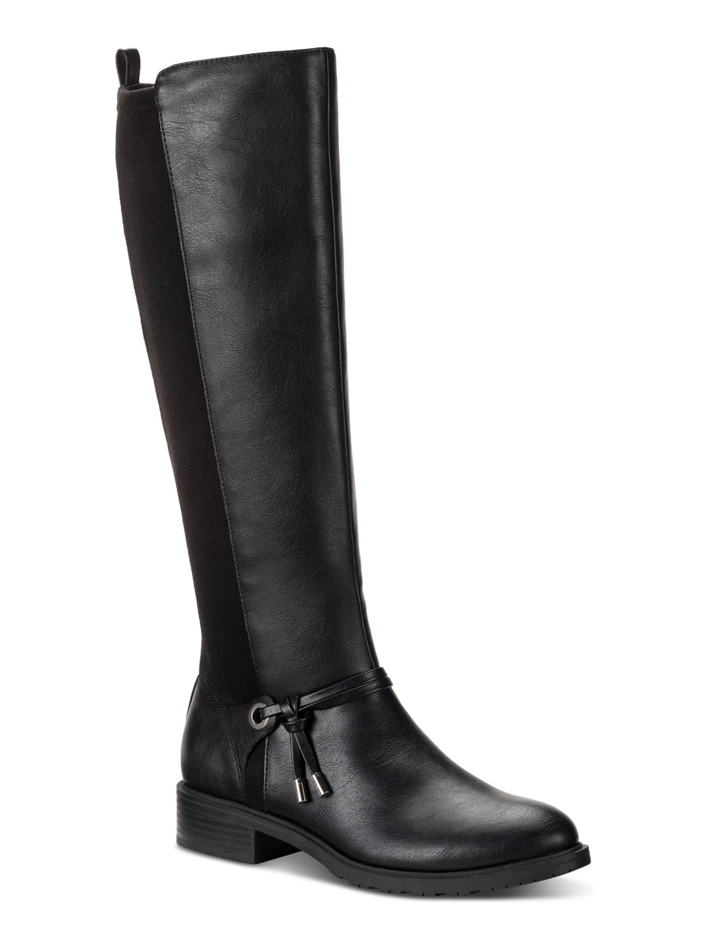 STYLE & COMPANY Womens Black Mixed Media O'ring Ankle Wrap Padded Lug Sole Stretch Verrlee Round Toe Block Heel Zip-Up Riding Boot 9 M